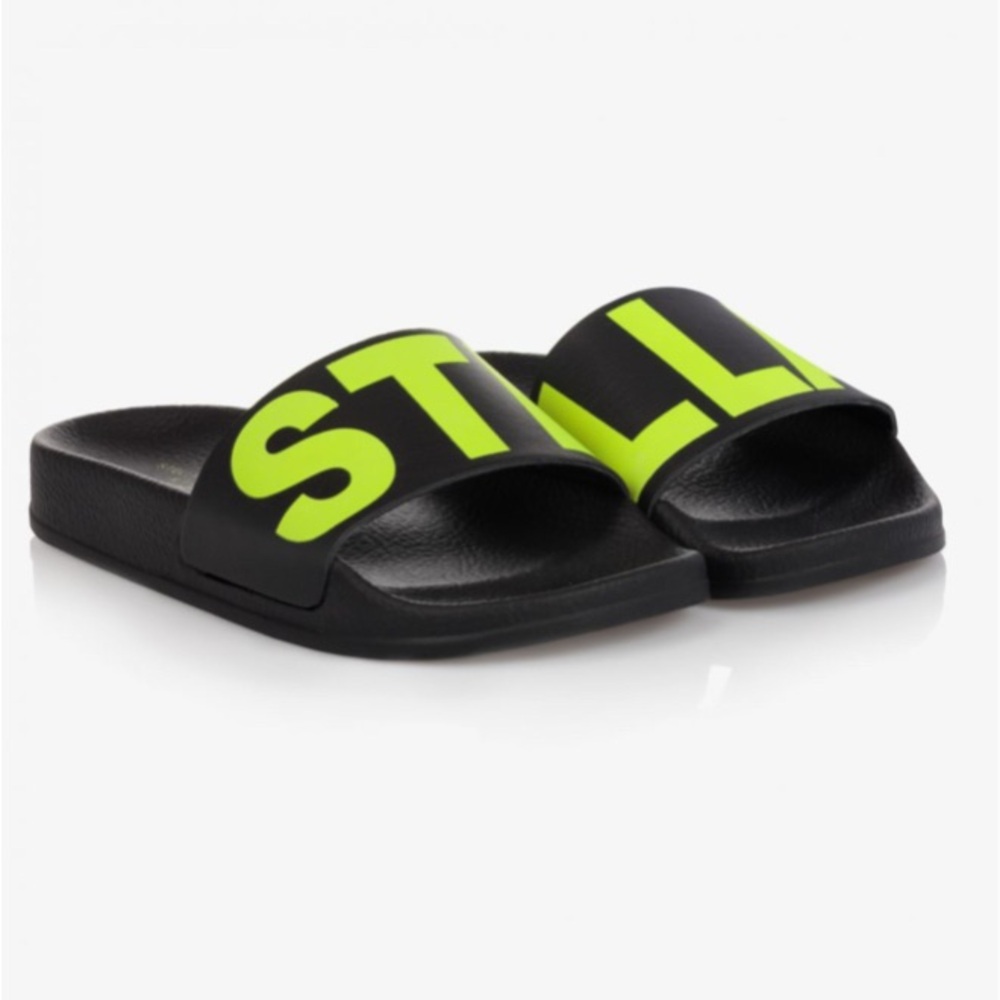 Stella McCartney Black and Neon Yellow Slides